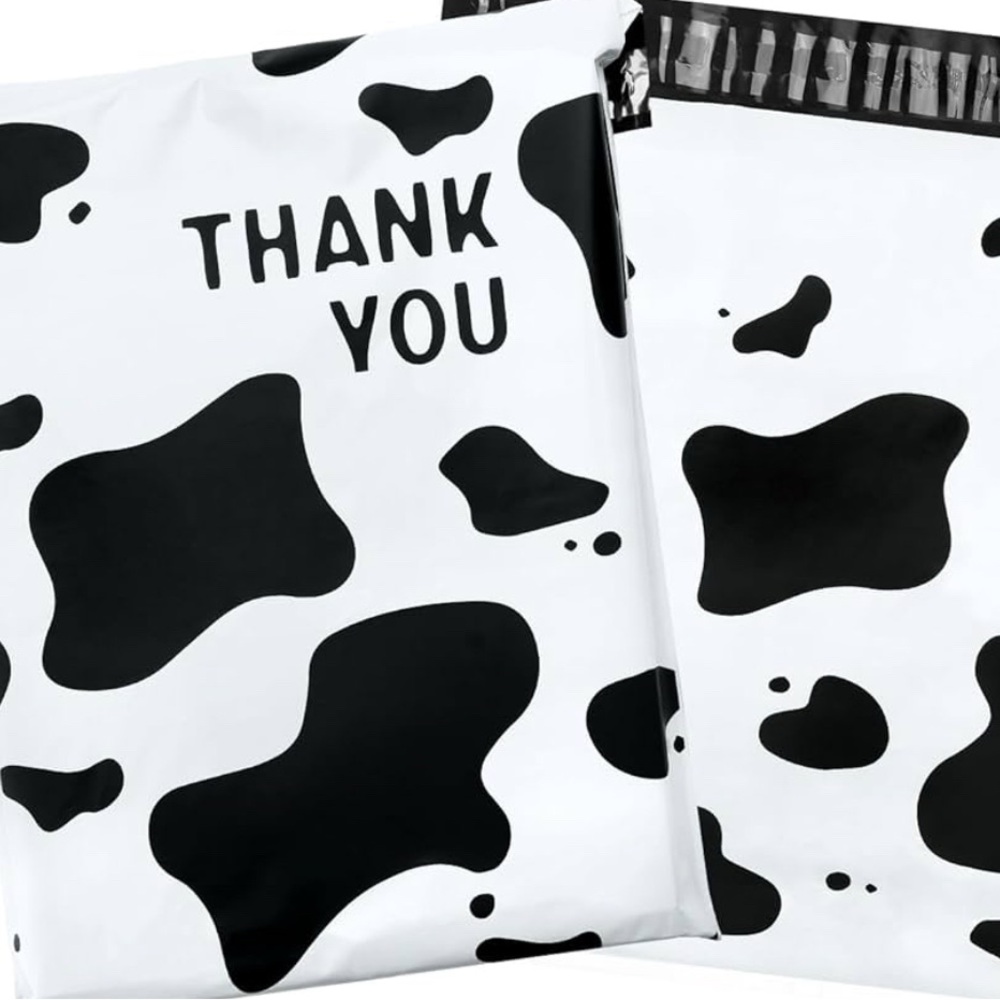 SHIPPING SET!!100 BLACK & WHITE COW PRINT  Poly 10x13 Sealable Shipping Bags NEW